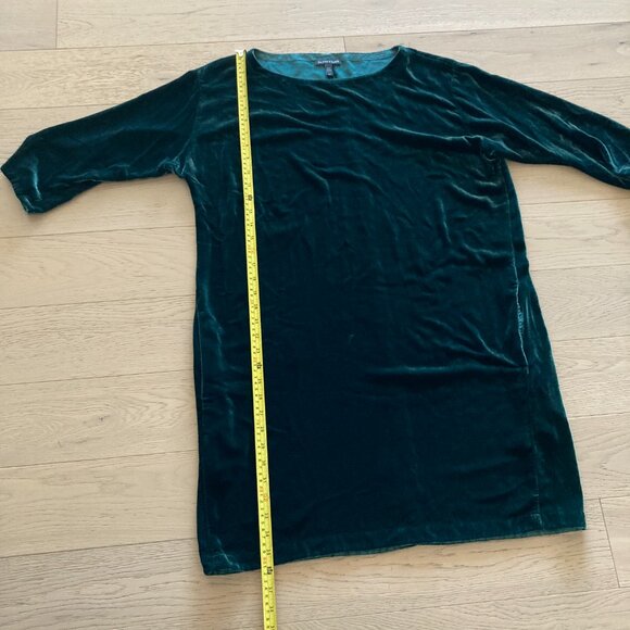 Eileen Fisher Silky Velvet Deep Green Shift Dress, small - Picture 6 of 8